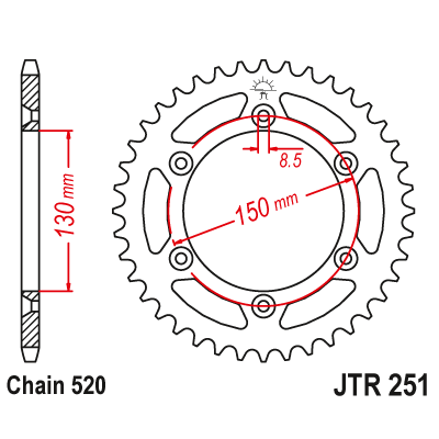 Reťazová rozeta JT JTR 251-SC,520 Self Cleaning Lightweight